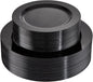 FLOWERCAT 100PCS Black Plastic Plates - Heavy Duty Black Disposable Plates for Birthday Party/Wedding/Father's Day- serve 50guests 10 inch and 7 inch Set
