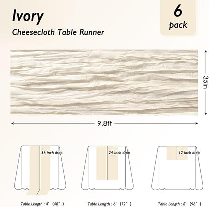 8 Pack Ivory White Cheesecloth Table Runner 120 Inch Boho Wedding Decor | - Image 2