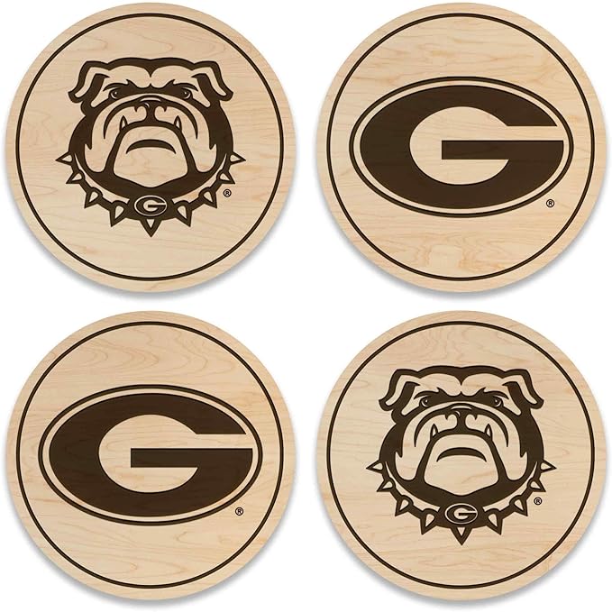 LazerEdge Georgia Bulldogs Wooden Coaster Set - Maple Wood - Officially Licensed Product - 4-Pack