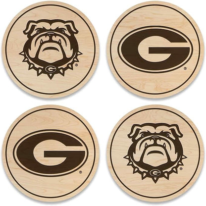 LazerEdge Georgia Bulldogs Wooden Coaster Set - Maple Wood - Officially Licensed Product - 4-Pack