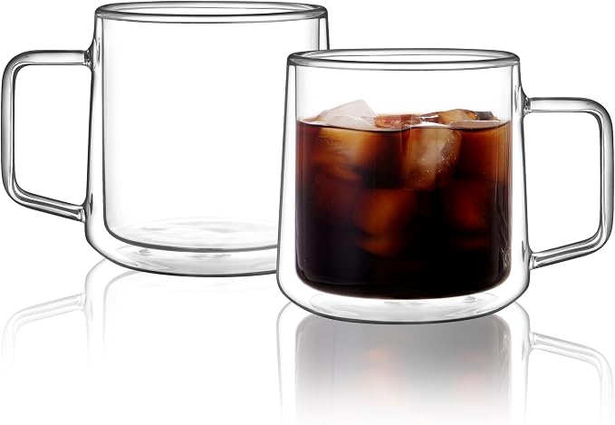 CNGLASS 15oz Double Walled Glass Coffee Mugs, Large Insulated Glass Mugs by CNGLASS
