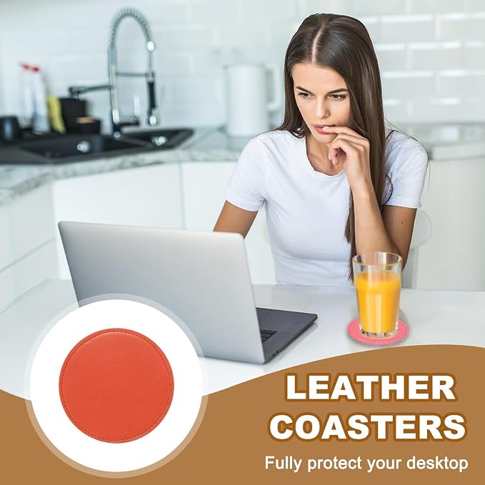 uxcell 5Pcs PU Leather Coasters - Image 6