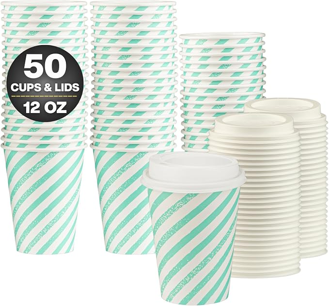 Disposable Coffee Cups with Lids, To Go Paper Hot Cups, Water Blue - Image 2