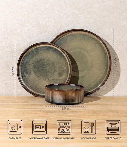 Ceramic Dinnerware Set for 4, 12-Piece Plates and Bowls Set | Lightweight - Image 7