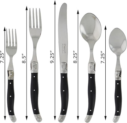 French Home Laguiole 20 Piece Flatware Set – Stainless Steel Flatware Set for 4 – Luxurious Black Onyx Utensil Set with Knives, Spoons and Forks