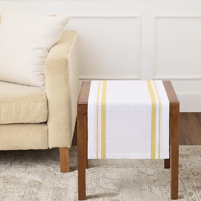 Solino Home 100% Pure Linen Table Runner, 14 x 36 in, French Stripe | Table by SolinoHome