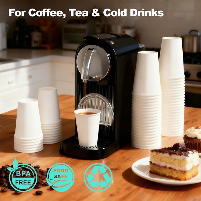 8 oz 400 Pack Disposable Coffee Cups, Bulk White Disposable Paper Cups - Image 2