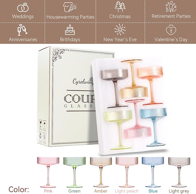 Pastel Light Colored Coupe Glasses Set of 6 - Image 5