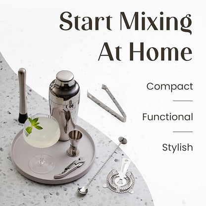 Mixology & Craft Cocktail Shaker Set with Bamboo Stand - Professional 18oz 10-Piece Bartender Kit - Complete Bar Set & Cocktail Mixer Kit for Home (Silver)