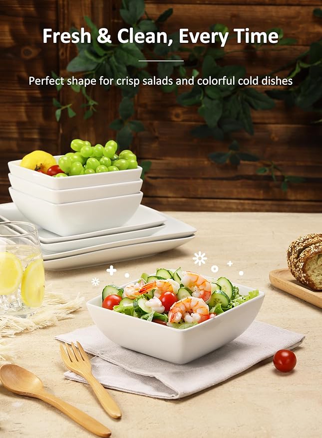 Porcelain Soup Bowls, 28 OZ Square Cereal Bowls, - Image 3