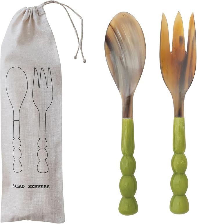 Creative Co-Op 2-pcs Natural Horn Salad Server Set - Image 3