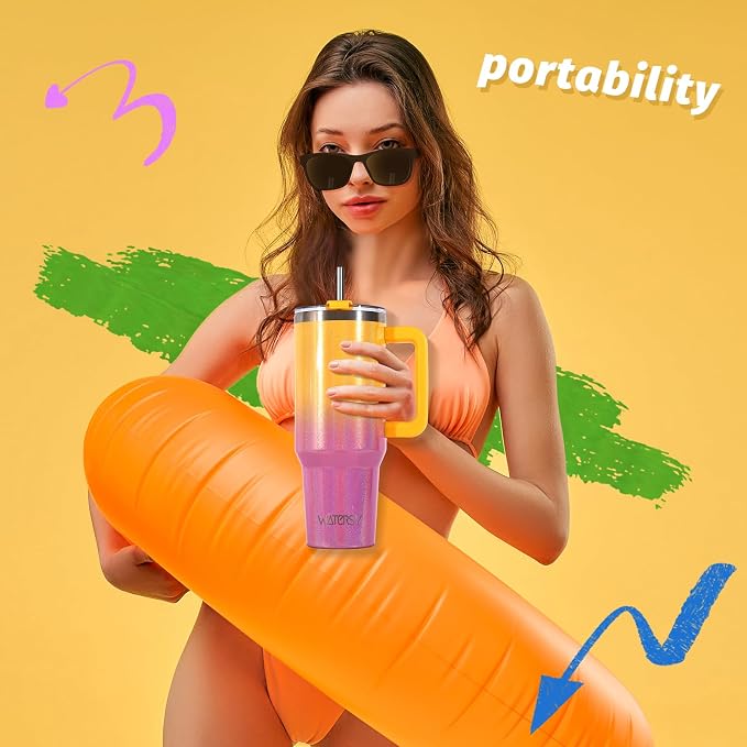 40 oz Shiny Tumbler with Handle and Straw, Stainless Steel Tumbler with Lid and - Image 5