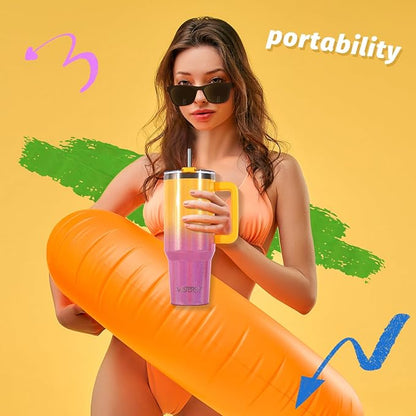 30 oz Shiny Tumbler with Handle and Straw, Stainless Steel Tumbler with Lid and - Image 5