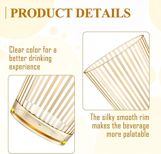 24 PCS Plastic Ribbed Drinking Glasses 10oz Gold Vintage Ripple Stemless Wine - Image 3