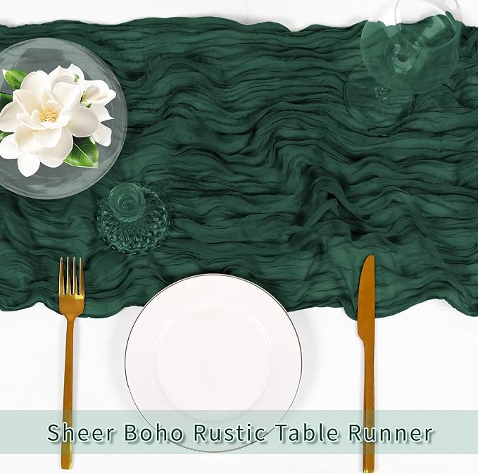 6 Pack Emerald Green Cheesecloth Table Runner, 17 x 108 inch, Semi Sheer Boho - Image 5