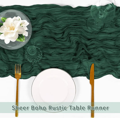 6 Pack Emerald Green Cheesecloth Table Runner, 17 x 108 inch, Semi Sheer Boho - Image 5