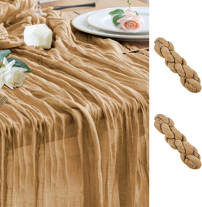 Cheesecloth Table Runner Khaki 10FT Boho Gauze Runner, 2 Pack | 120 Inch Cheese by Wokceer