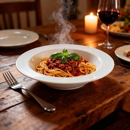 Pasta bowl rim Plate Set of 4, 9.8 inch Ceramic Rimmed Pasta Plates, - Image 6