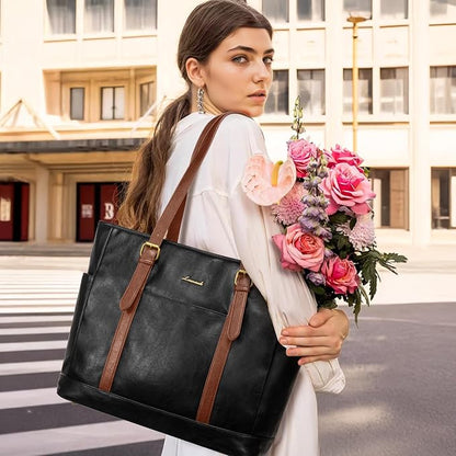 LOVEVOOK Laptop Tote Bag for Women, Leather Work Computer Briefcase Bag | Large - Image 2
