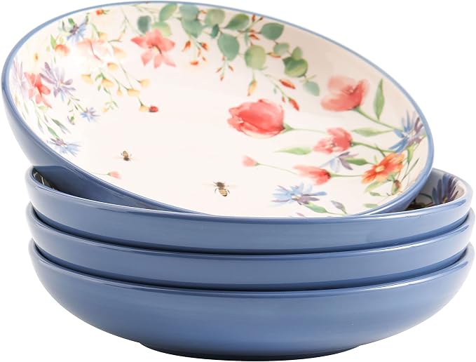 Bico Summer Provence Pasta Bowls, 35oz Salad Bowl Set of 4, Large Ceramic by Bico