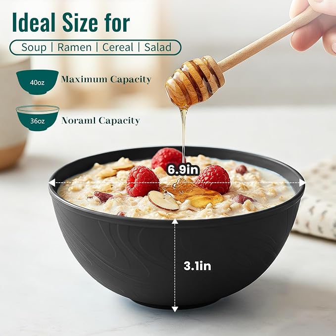 Ramen Bowls Sets of 8, Unbreakable & Thick Wheat Straw Bowls 40 OZ, - Image 2