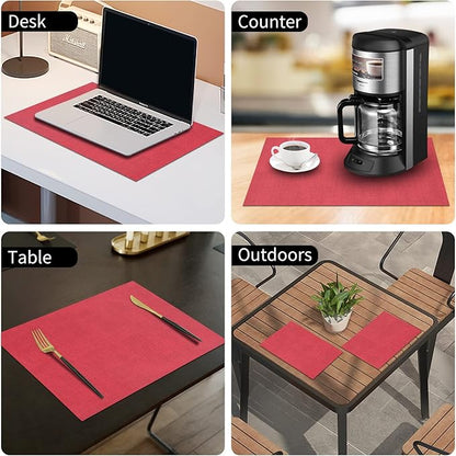 homing Faux Leather Heat Resistant Placemats 8 Packs, Waterproof Wipeable Dining PU Place Mats for Indoor & Outdoor, Easy to Clean, Red