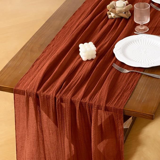 6pcs Terracotta Cheesecloth Table Runner Summer Gauze 120 Inch Rustic Boho by Socomi