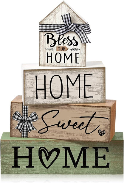 Moucuny 4 Pcs Wooden Farmhouse Table Decor Rustic Home Sweet Home Stacked by Moucuny