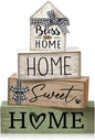 Moucuny 4 Pcs Wooden Farmhouse Table Decor Rustic Home Sweet Home Stacked by Moucuny