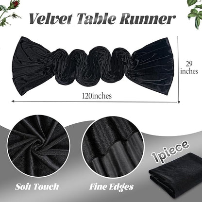 Black Velvet Table Runner 29x120 Inch Luxury Retro Halloween Runners | 10ft - Image 4