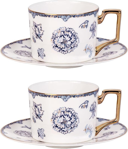 KAMMAK Tea Cups and Saucers Set of 2, Fine Bone China Coffee Cups, 571N | by KAMMAK