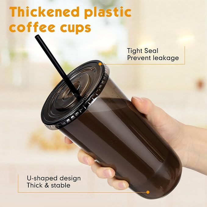 Ziliny 50 Sets 20oz Black Plastic Cups - Image 4