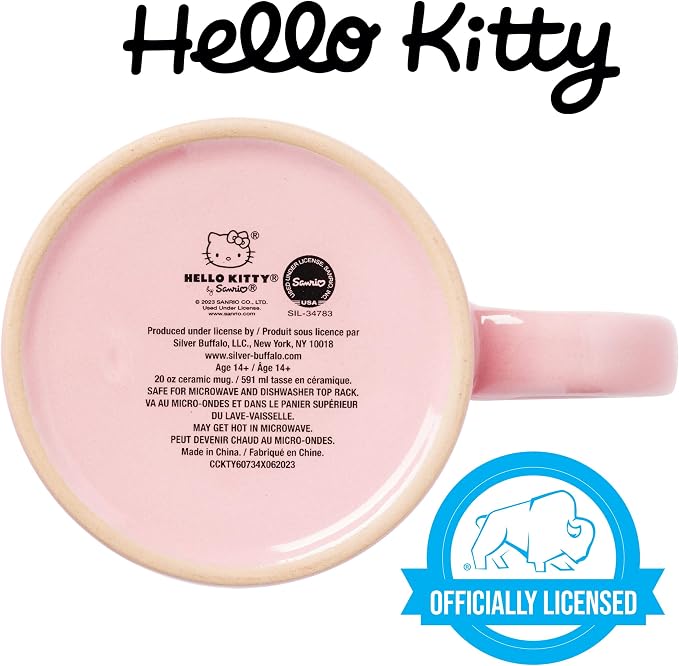 Silver Buffalo Sanrio Hello Kitty Web, Wax Resist Ceramic Pottery Mug, 20oz | - Image 4