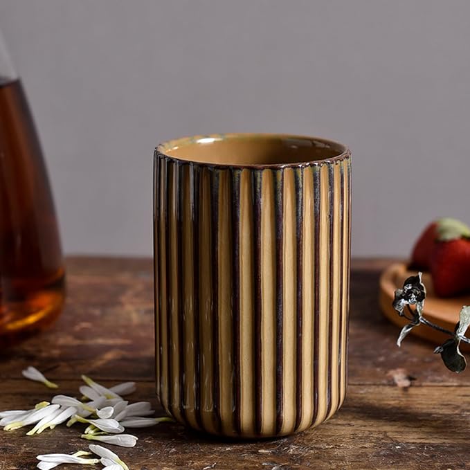 Vinitage Ceramic Mug, Japanese Tea Cup 10oz Striped Cup No Handle Drinking Cup - Image 3