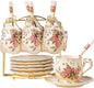 YOLIFE Tea Cups and Saucers Set of 6, 8 OZ Pink Rose Coffee Cups | Ivory by YOLIFE