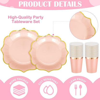 Yaomiao 168 Pcs Pastel Scalloped Paper Plates Cups Napkin - Image 3