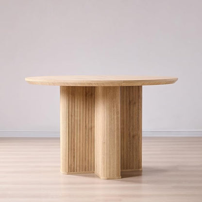 T4TREAM 47" Fluted Round Dining Table for 4-6, Mid-Century Modern Kitchen Table with Thickened Edge & Sturdy Pedestal Base for Kitchen Living Room,Natural Oak(Table Only)