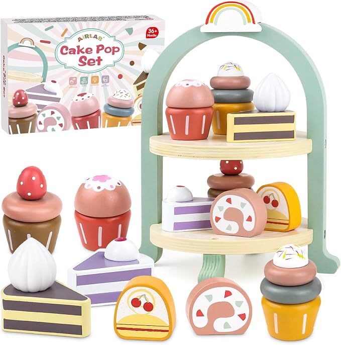 Wooden Cake Toys Tea Party Set Desserts Food Toy by AirlabStudio