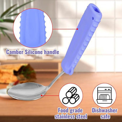 Adaptive Utensils,Curved Angled Spoon and Fork Set,for Tremors Parkinsons Limited or Elderly,Lightweight Cutlery with Non-Slip Easy Grip Handles