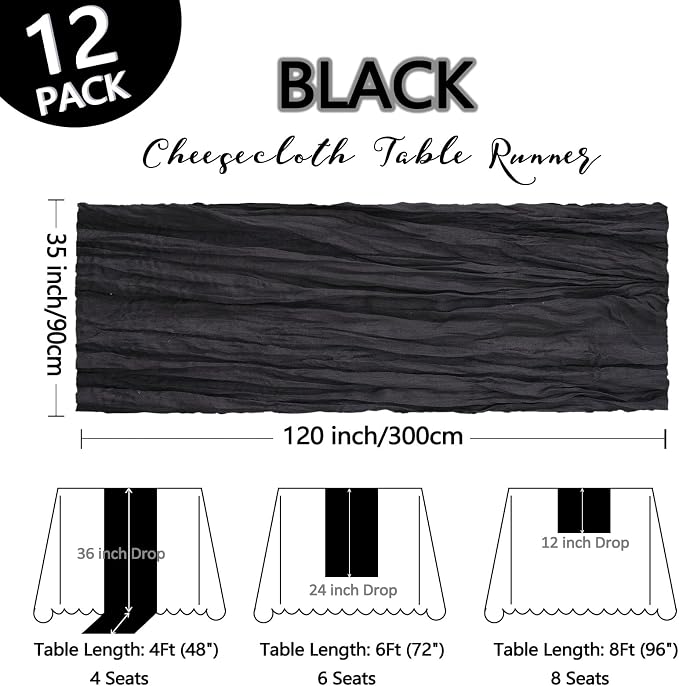 12 Pack Black Table Runner Cheesecloth 10Ft Gauze Cheese Cloth Table Runner - Image 2