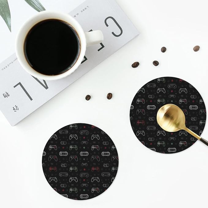 Retro Video Game for Leather Coasters Set of 4, Tabletop Protection Drink - Image 4