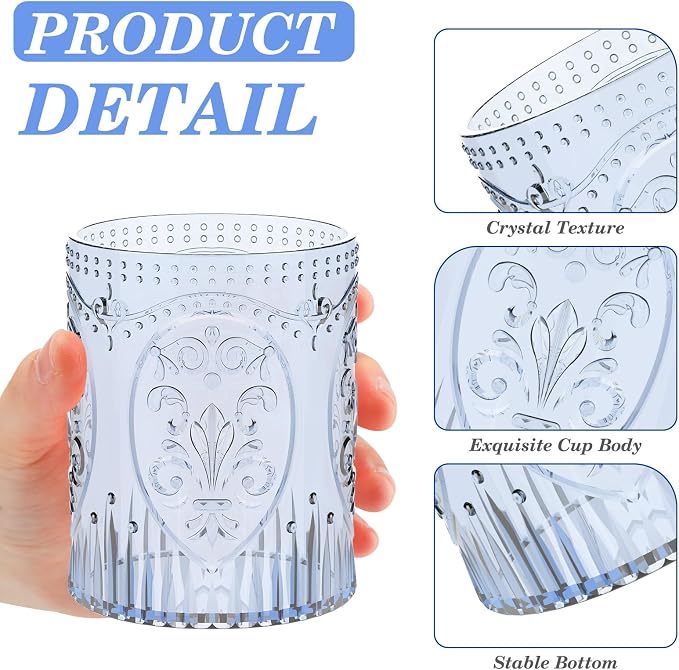Qinyoung 100 Plastic Vintage Drinking Glasses 8.5oz Stemless Retro Embossed - Image 3