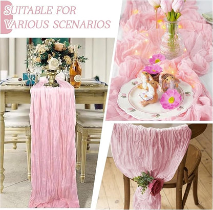 6 Pack Light Pink Cheesecloth Table Runner 17x108 Inch Semi Sheer Boho Gauze - Image 5