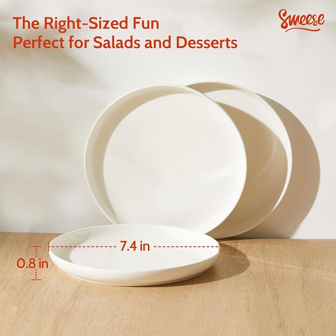 Sweese Porcelain Dessert Plates, 7.4 Inch Lightweight Round Salad Plates Set of - Image 2