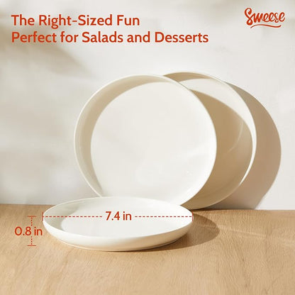 Sweese Porcelain Dessert Plates, 7.4 Inch Lightweight Round Salad Plates Set of - Image 2
