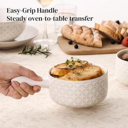 DOWAN French Onion Soup Bowls, 18 Oz Soup Bowls with Handles, Oven Safe Stackable Ceramic Soup Crocks for Chili, Beef Stew, Microwave & Dishwasher Safe Set of 4