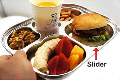Korean Stainless Steel Divided Plates for Toddlers, Kids, Babies, Premium 304, Electro-Polished, No Black Residue, BPA-Free, 5-Compartment Food Tray, Camping, Picky Eaters, Set of 2