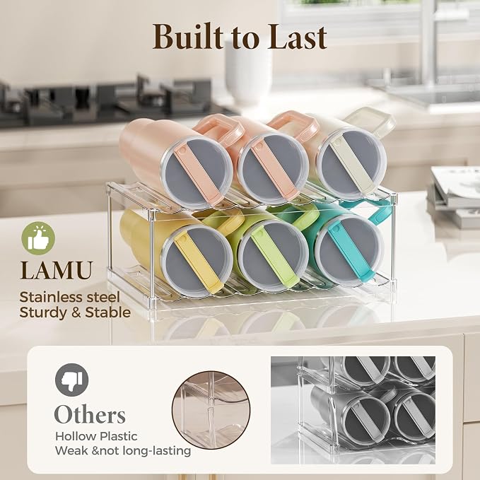 LAMU Stackable Water Bottle Organizer Holder Tumbler Cup Storage Rack | 2 Tier - Image 6