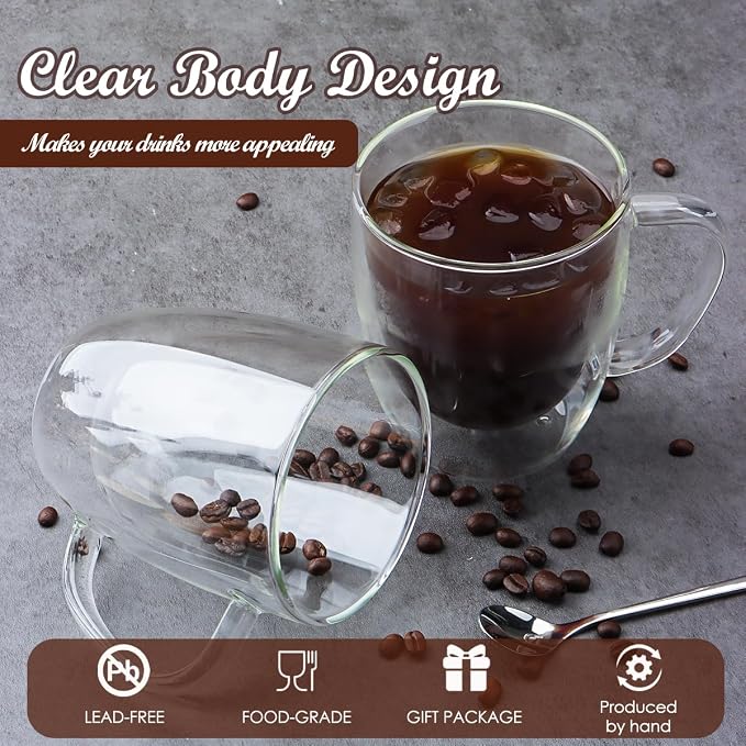 Double Walled Glass Coffee Mugs, 18oz Glass Coffee Cup Set of 2, Double - Image 4