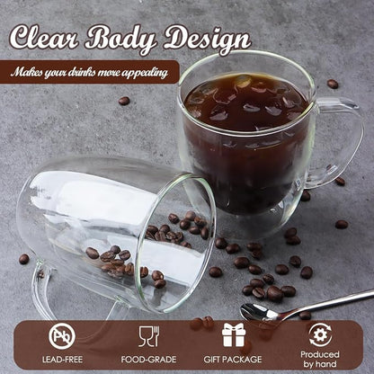 Double Walled Glass Coffee Mugs, 18oz Glass Coffee Cup Set of 2, Double - Image 4